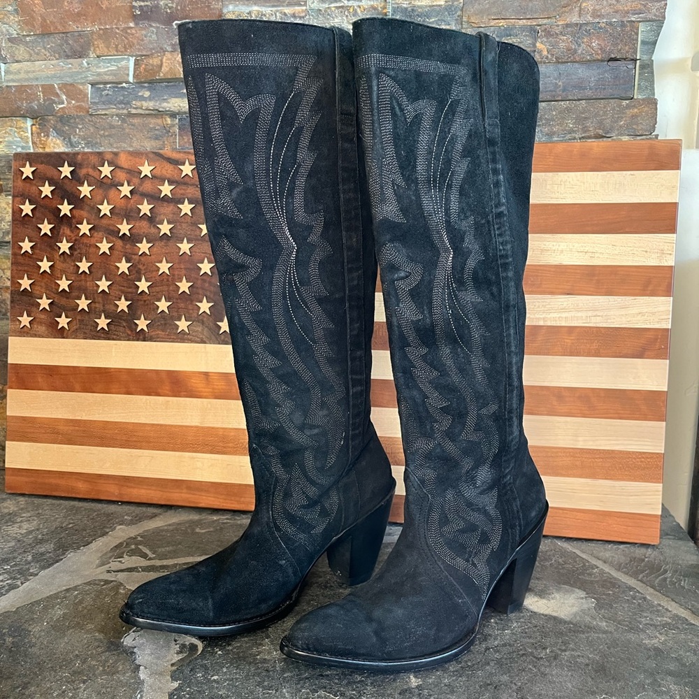 New Old Gringo Yippee Ki Yay Black Suede Heeled Boots